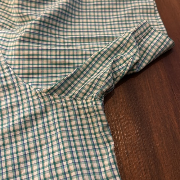 Chaps Green Blue White Plaid Button Down Short Sleeve Dress Casual Shirt Size XL - Picture 8 of 11